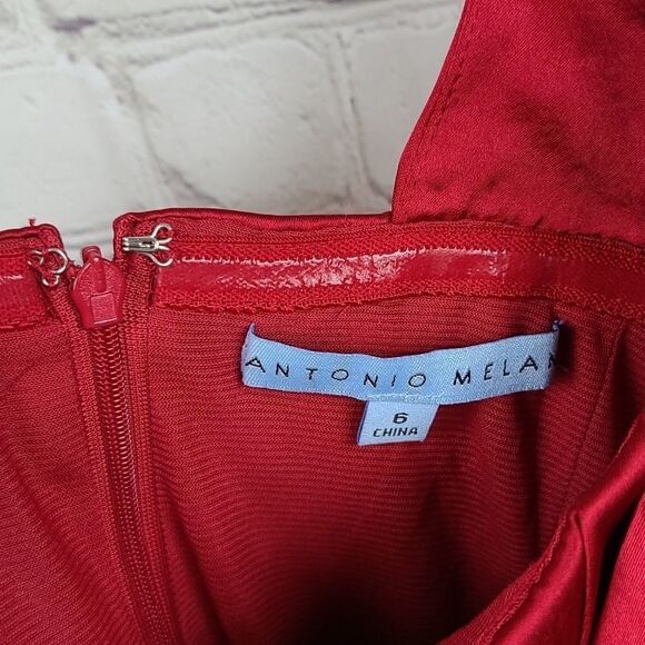 Antonio Melani Red One Shoulder Satin Dress Women's Bridesmaid Formal Party - Picture 8 of 10